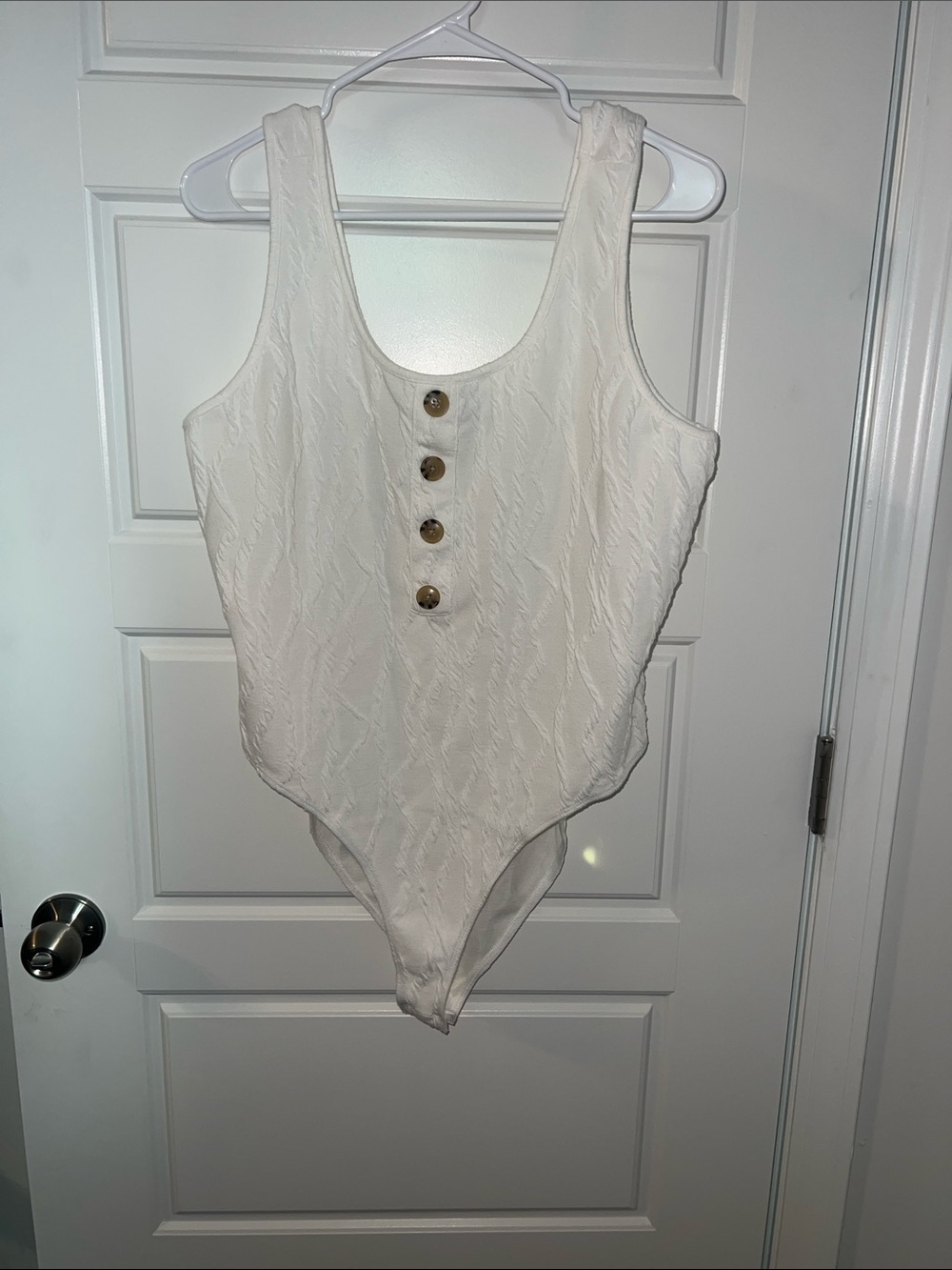 SHEIN White Textured Button-Front Bodysuit